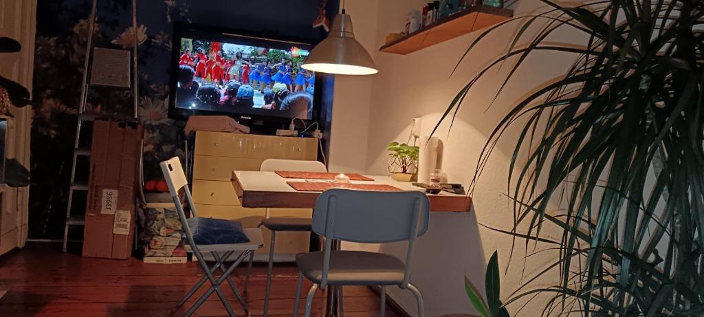 TV a/nebo společenská místnost v ubytování Sharing bedroom with Host near Alexanderplatz