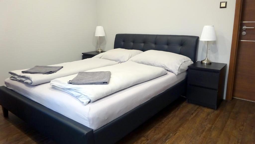 Postel nebo postele na pokoji v ubytování Corvin Point Rooms and Apartments