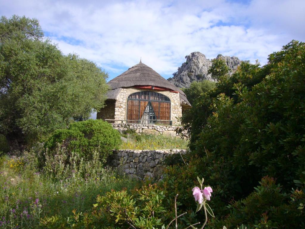 a stone building with a window in a field at Los Chozos in Benaocaz