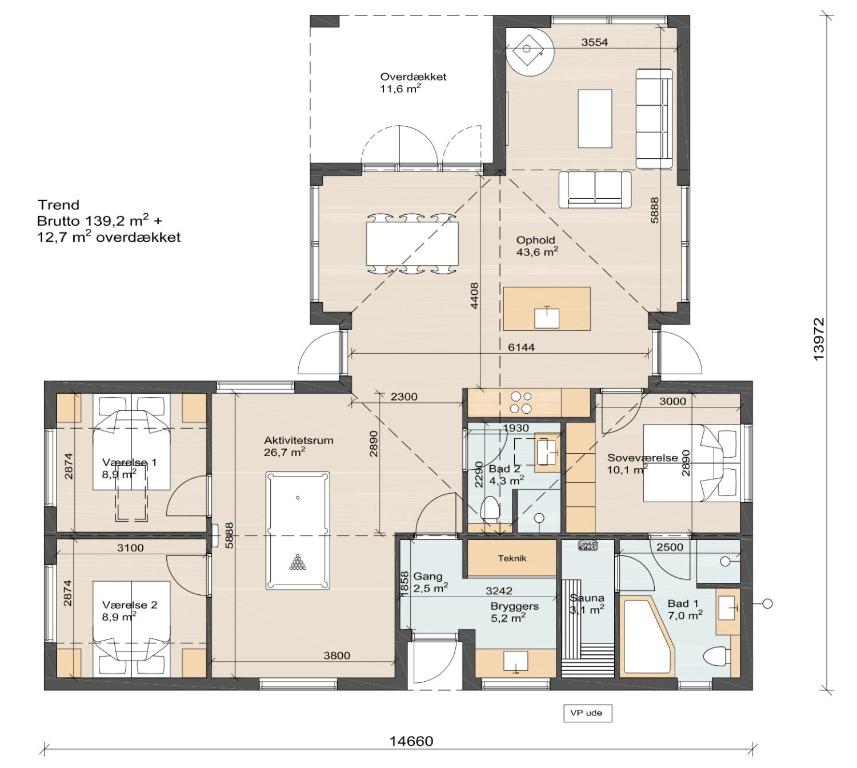 Půdorys ubytování Nordic Summer House In Ålbæk With Spa And Sauna