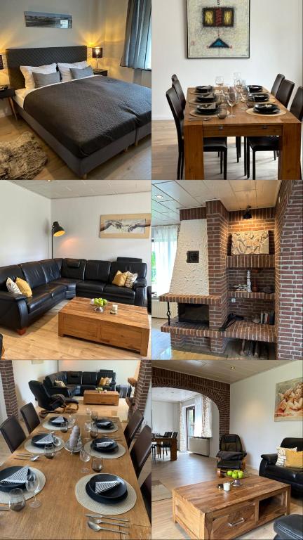a collage of pictures of a living room and dining room at Ferienwohnung Norderstedt in Norderstedt