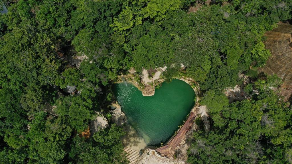an overhead view of a heart shaped lake in the forest at SOTA Human Space Retreat Centre & Wellness Adults Only in Puerto Morelos