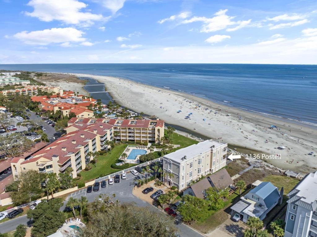 an aerial view of a beach with condos at Sea-Esta - 1136 Postell in East End