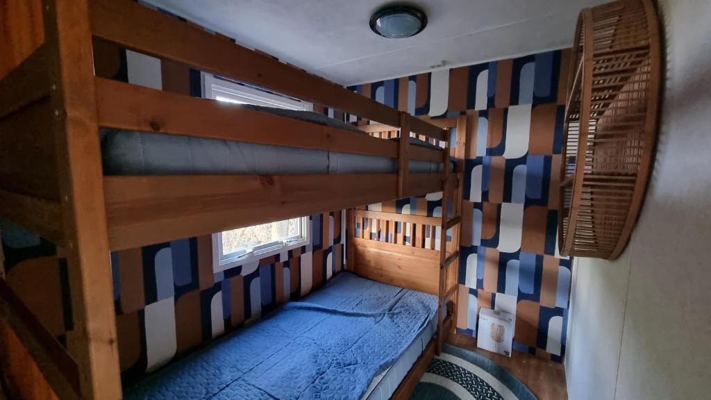 an overhead view of a bunk bed in a room at City Farmer Farmyard Stays, Sleep Easy, Stay Rural, Explore Amsterdam in Amsterdam