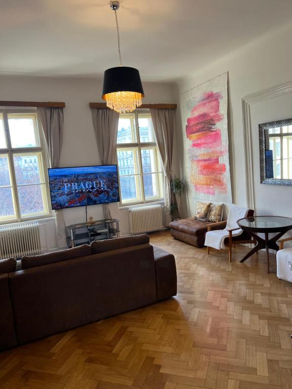 TV a/nebo společenská místnost v ubytování Wenceslas square apartment 150 m2