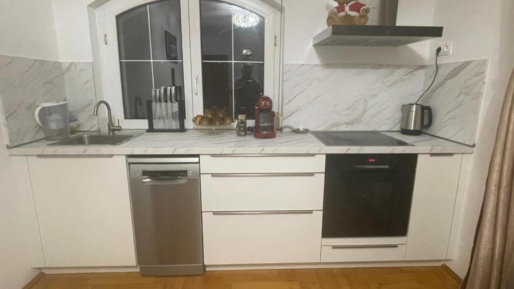 Kuchyň nebo kuchyňský kout v ubytování Meszko Park House Budapest