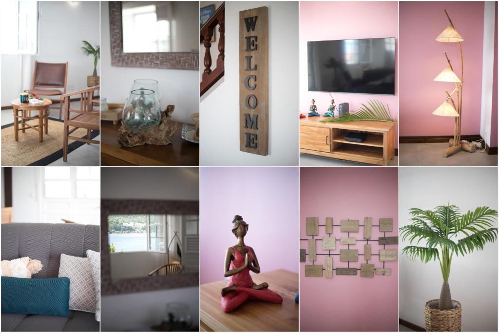 a collage of photos of a room with a tv at Sublime Villa Piscine - Trésor de la Baie in La Trinité