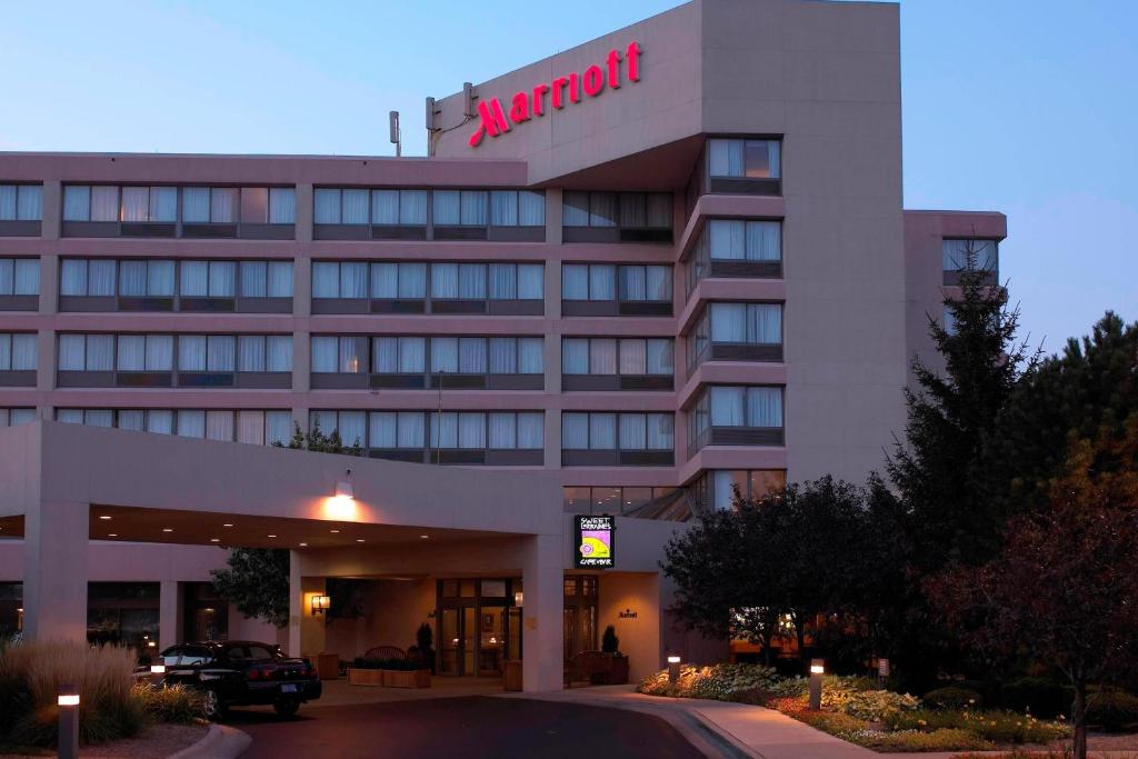 a large building with a amazon sign on it at Detroit Marriott Livonia in Livonia