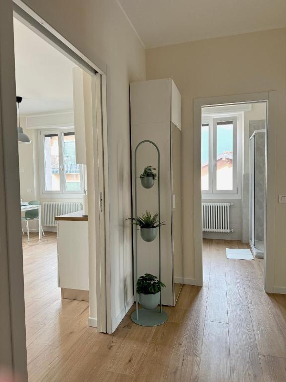 an empty living room with a mirror and a plant at Fiore di Lago in Colico