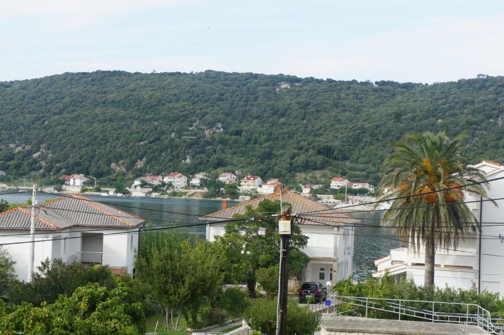 ein Blick auf eine Stadt mit Häusern und einem Berg in der Unterkunft Apartments Dijana in Rab