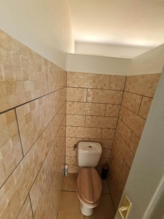 a small bathroom with a toilet in a room at On Ti Flè Gîte in Anse-Bertrand