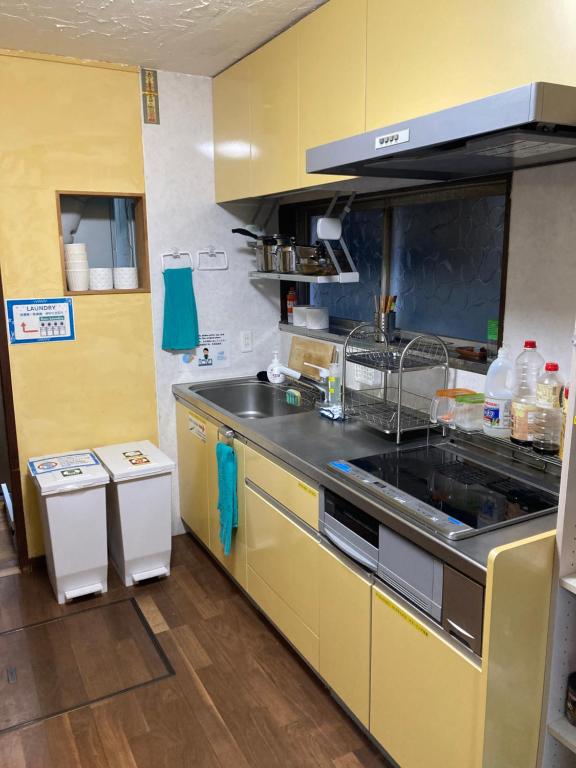 Kuchyň nebo kuchyňský kout v ubytování Hostel Blue Door ホステル ブルードア