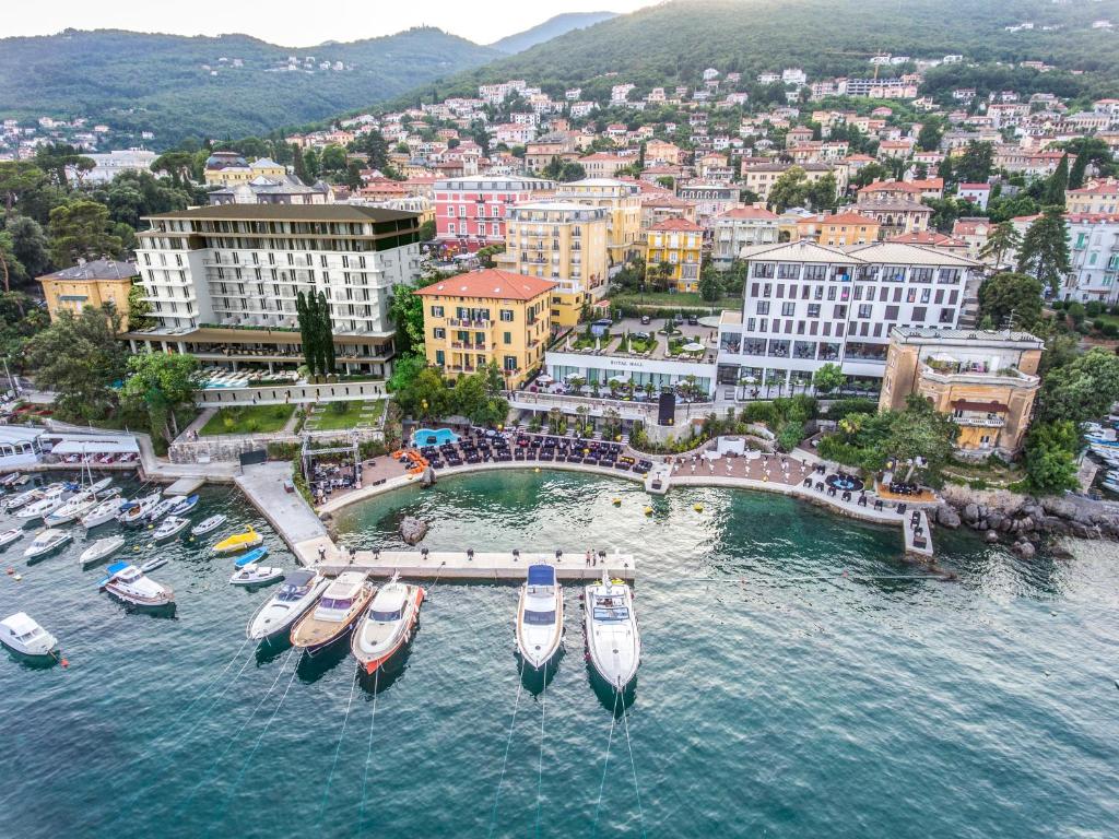an aerial view of a harbor with boats in the water at Amadria Park Grand Hotel 4 Opatijska Cvijeta in Opatija