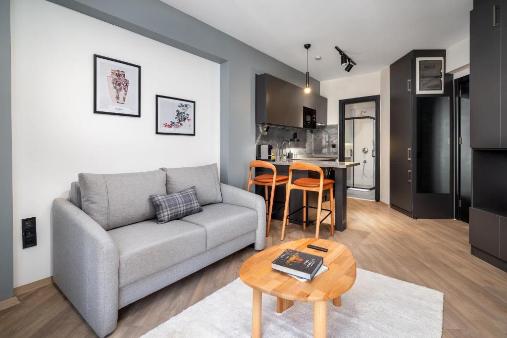 a living room with a couch and a table at Urban Quarters - Firuzağa in Istanbul