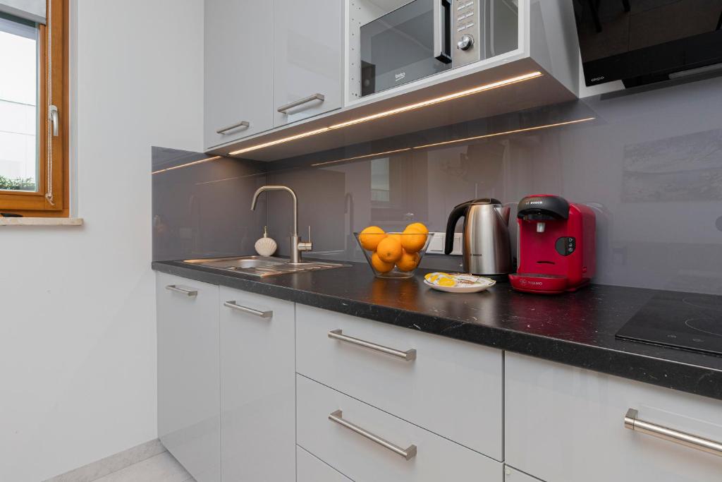 Kuchyňa alebo kuchynka v ubytovaní Apartament z widokiem na morze obok Parku Millenium w Gdańsku by Noclegi Renters