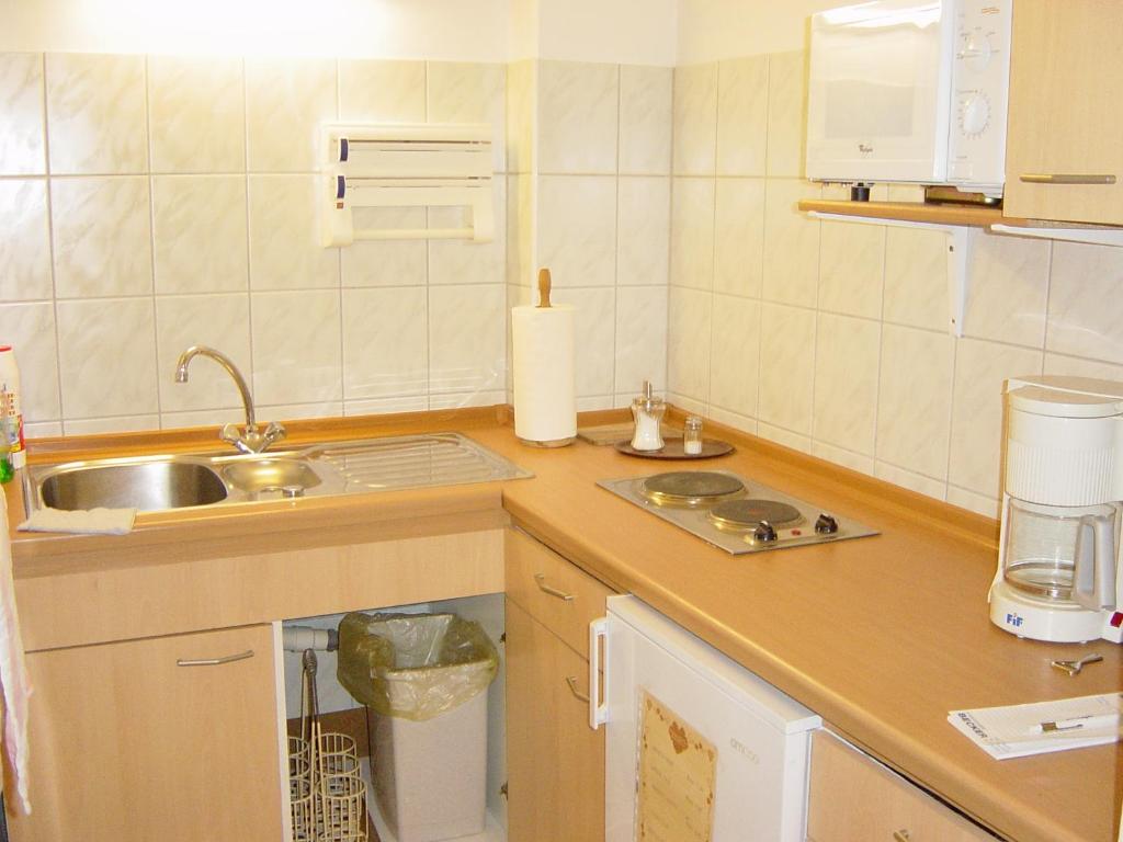Kuchyň nebo kuchyňský kout v ubytování Hotel Rose Heidelberg inklusive Frühstück & Saunanutzung