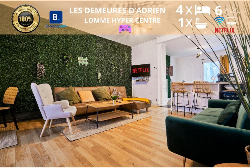 a living room with a couch and a table at Le Bellagio - Les Demeures d'Adrien in Lille