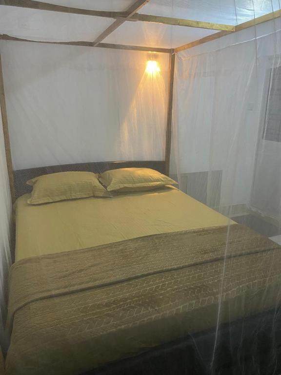 a bed in a room with a light on it at Aromin Ayurvedic Palace in Weligama