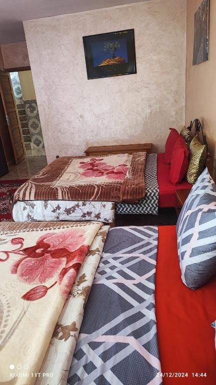 a room with two beds and a couch in it at Maison Touria in Ouzoud