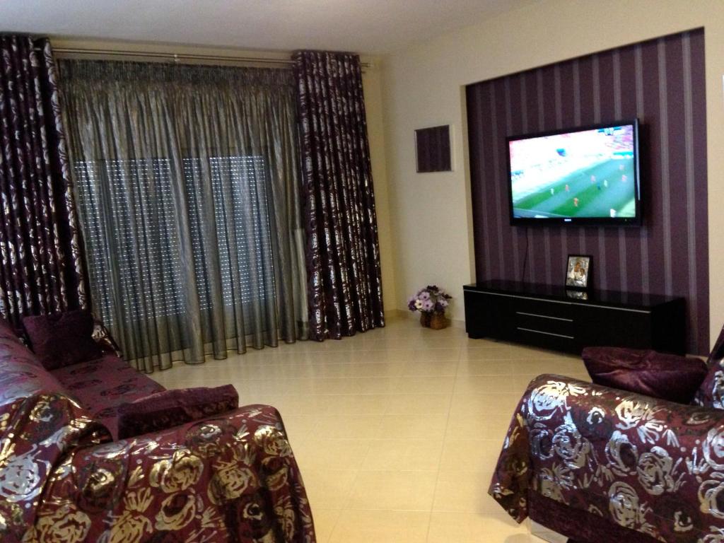 een woonkamer met 2 banken en een flatscreen-tv bij REM Apartments in Thessaloniki