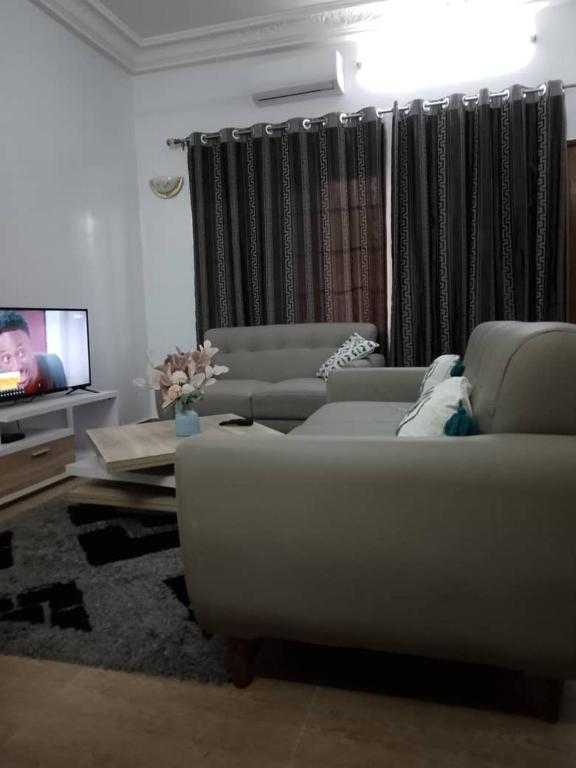 Una sala de estar con dos sofás y un televisor. en LUXURY, en Cotonou