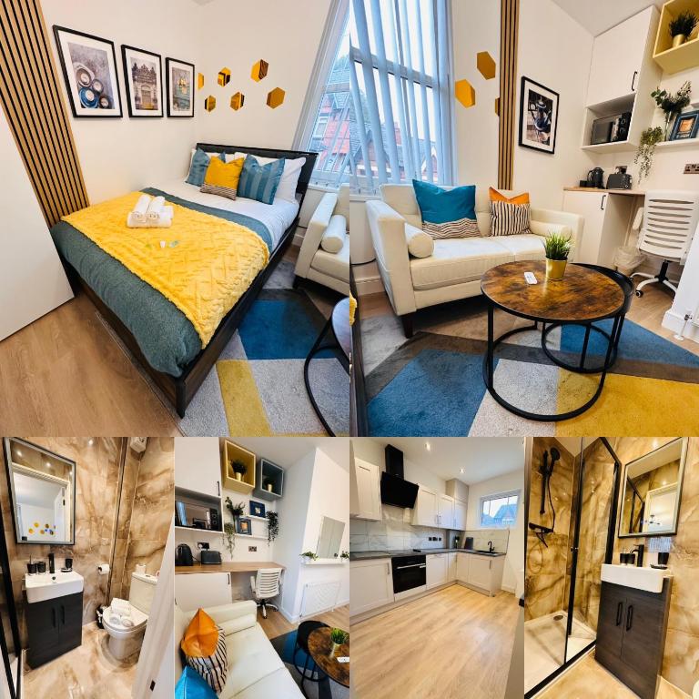O zonă de relaxare la R3 - Stylish En-Suite Private Room with Kitchenette near QE Hospital