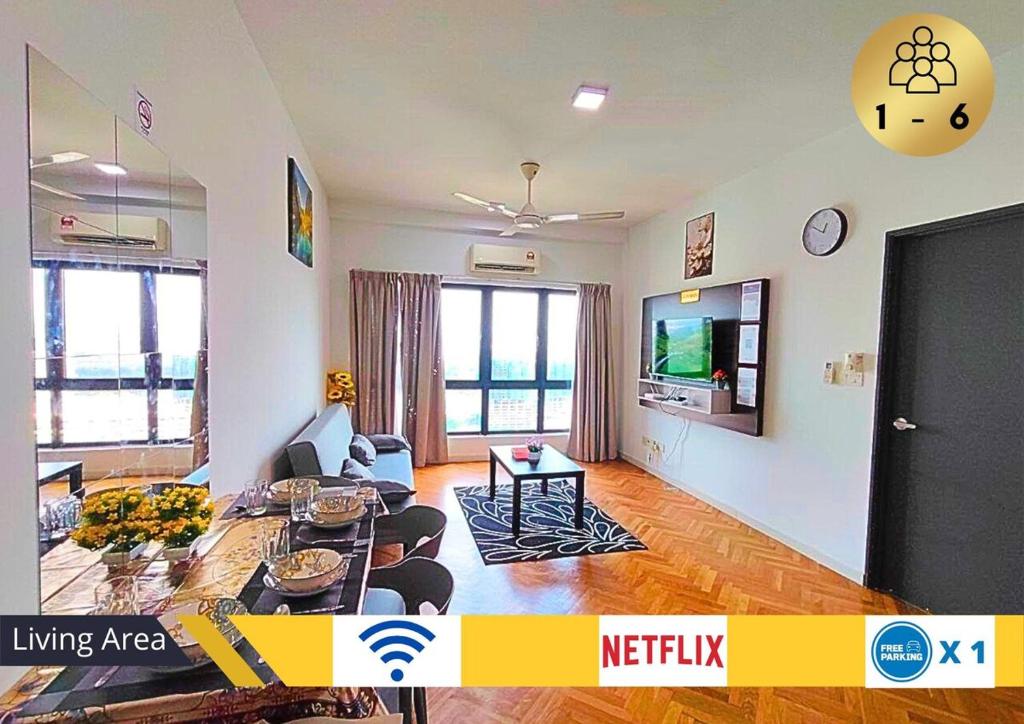 a living room with a couch and a table at Cozy Urban Retreat in Emira, Mall Next Door #EM1 in Shah Alam