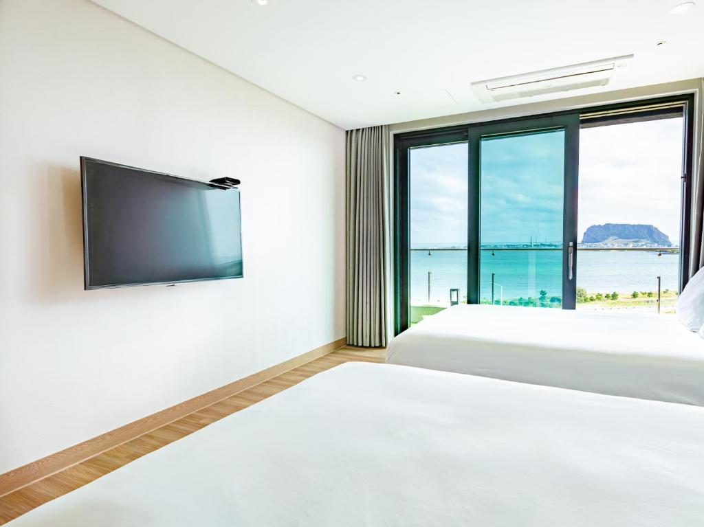 TV a/nebo společenská místnost v ubytování Jeju Attirance Hotel & poolvilla