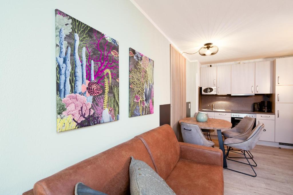 Kuchyň nebo kuchyňský kout v ubytování Das Solaris 3 Beach Apartment mit Balkon, Gemeinschaftssauna und Grillplatz