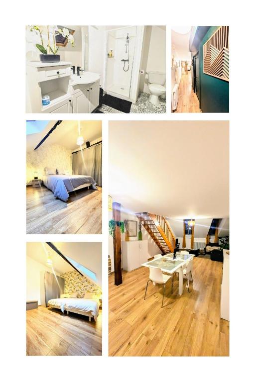 a collage of four pictures of a room at La Citadelle in Sedan