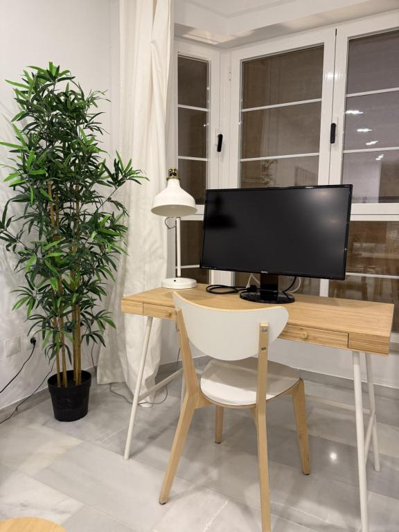 Televízia a/alebo spoločenská miestnosť v ubytovaní Apartamento catedral A
