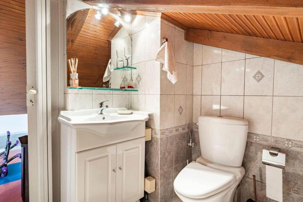 łazienka z toaletą i umywalką w obiekcie Villa Serenity relaxing retreat in Kymi Euboea w mieście Paralia Kimis