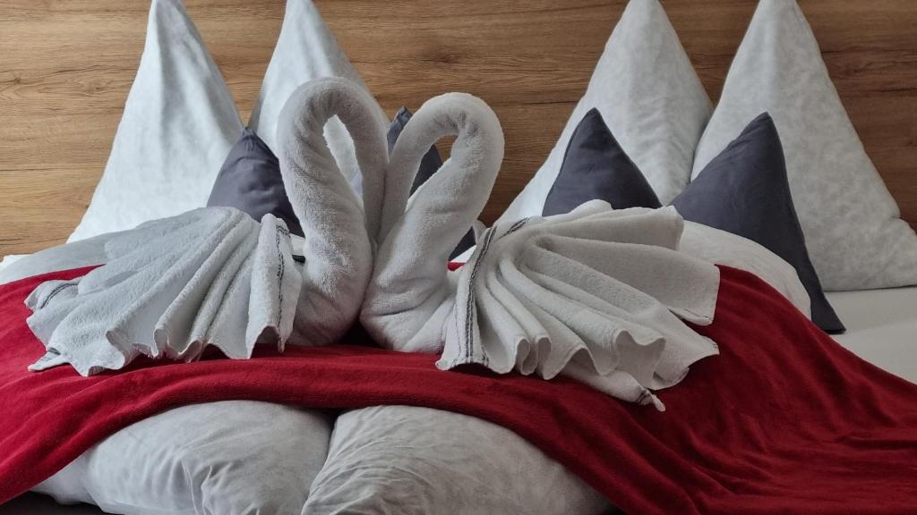 Postel nebo postele na pokoji v ubytování Alpenoase