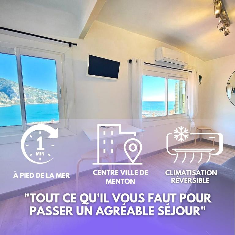 - une affiche d'une chambre avec vue sur l'océan dans l'établissement Bay Menton Sea View Old Town, à Menton