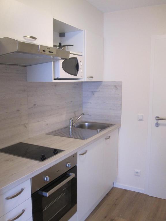 Kuchyň nebo kuchyňský kout v ubytování Appartementhaus Zur schönen Aussicht