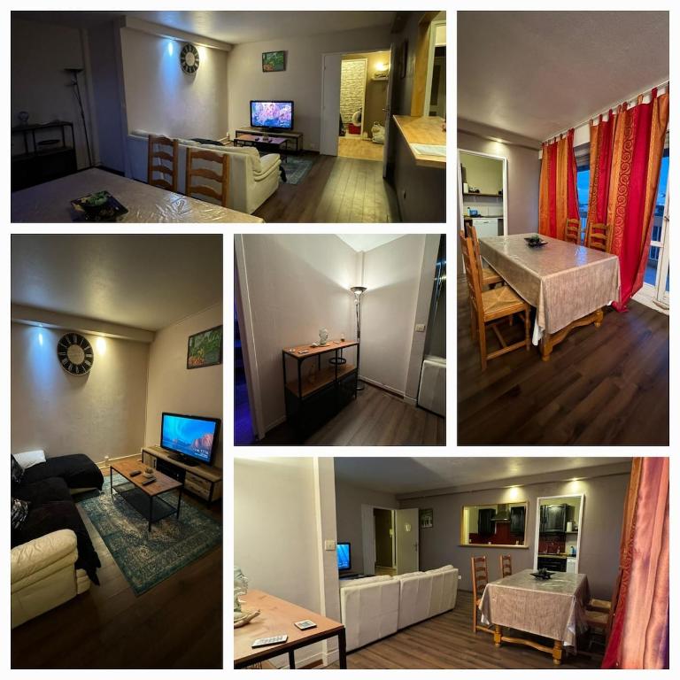 a collage of photos of a living room and a living room at Great apartment quiet neighborhood in Élancourt
