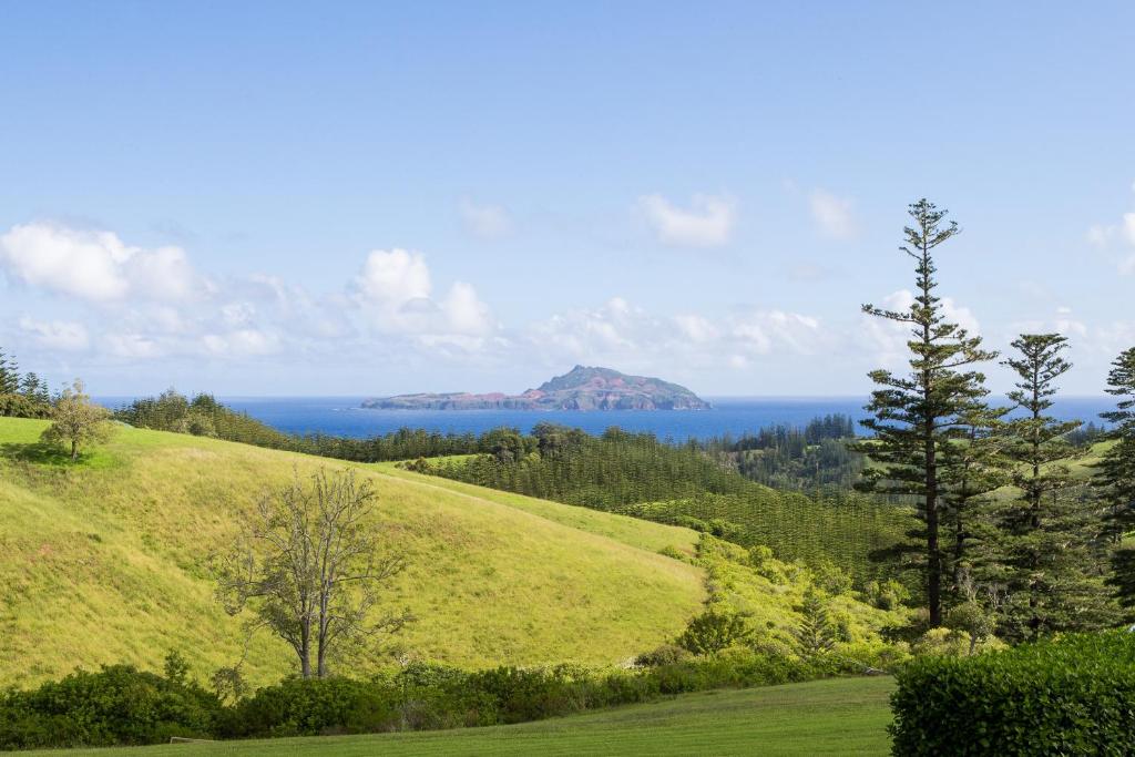 a green hill with a view of the ocean at Seaview Norfolk Island in Burnt Pine