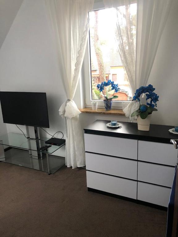Televízia a/alebo spoločenská miestnosť v ubytovaní Dom nad morzem 250m od plaży Międzywodzie