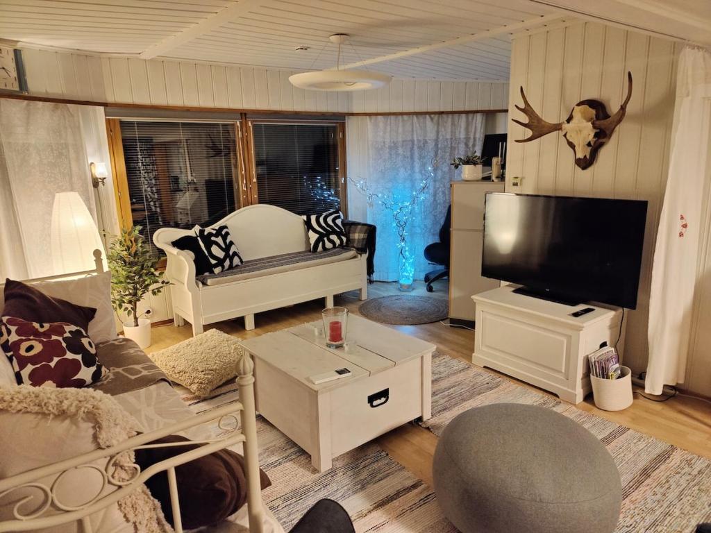 Et tv og/eller underholdning på Rentola Lapland a peaceful and cozy cottage