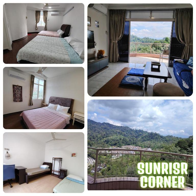 a collage of four pictures of a hotel room at Venice Hill Cheras SunriseCorner in Cheras