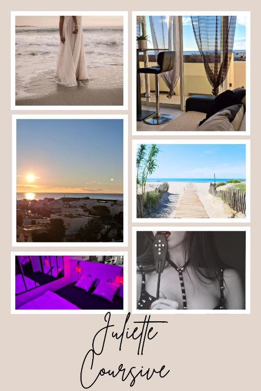 un collage de photos d'une mariée et d'un marié dans l'établissement Village Naturiste Cap d'Agde Le Juliette Coursive, au Cap d'Agde