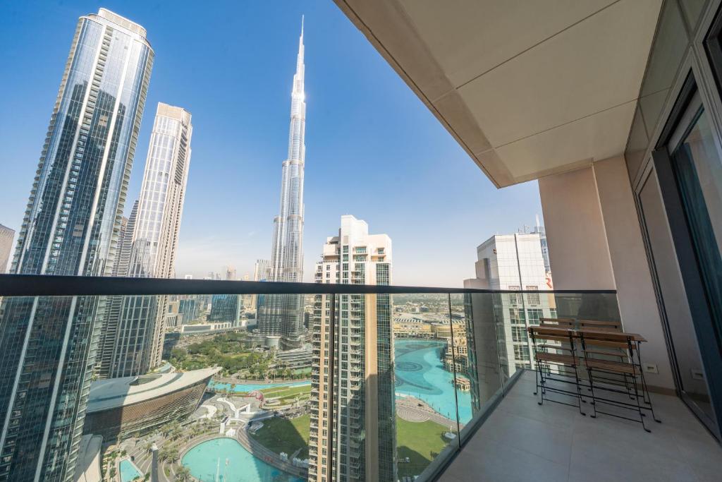 a view of the city from the balcony of a skyscraper at NewArabian Act Two T2 2 BR and 3 BR in Dubai