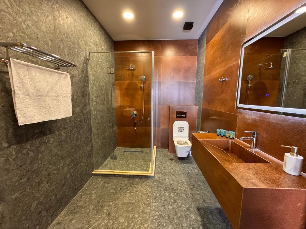 Ένα μπάνιο στο Luxury duplex with mountain views, new gudauri