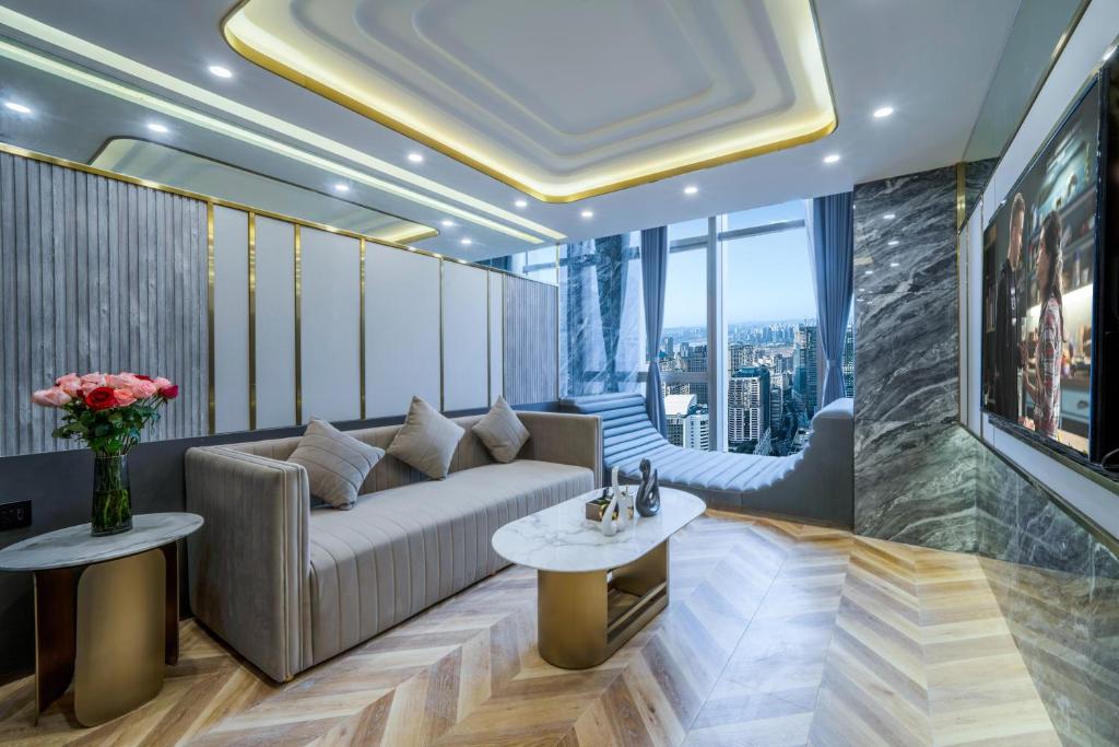 Posezení v ubytování Yunmulijin Sky High Riverview Hotel Chongqing Jiefangbei Raffles Plaza