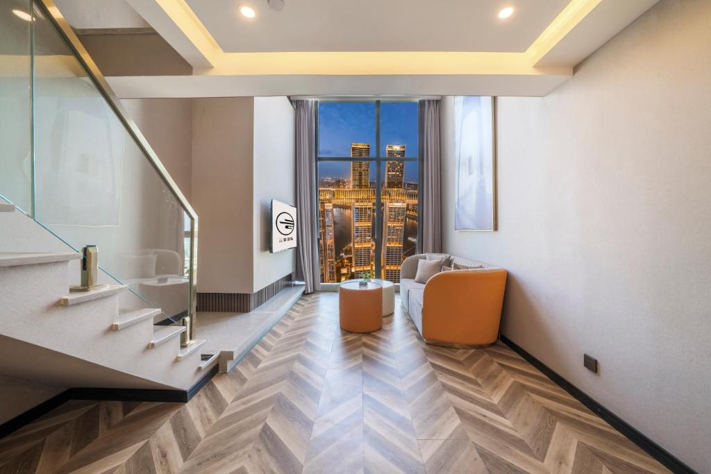 Koupelna v ubytování Yunmulijin Sky High Riverview Hotel Chongqing Jiefangbei Raffles Plaza