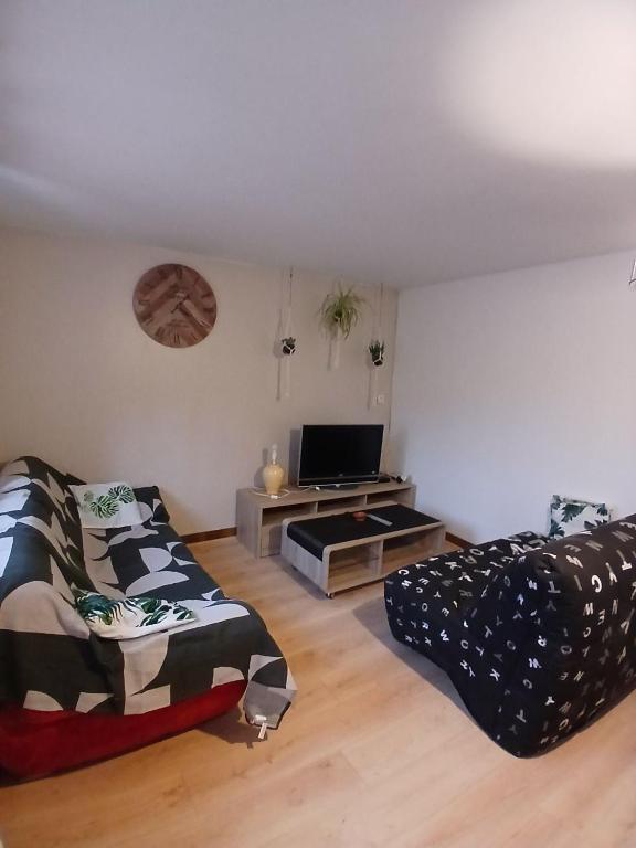 un salon avec un lit et une télévision dans l'établissement Apparemment à la campagne, à La Bourgonce