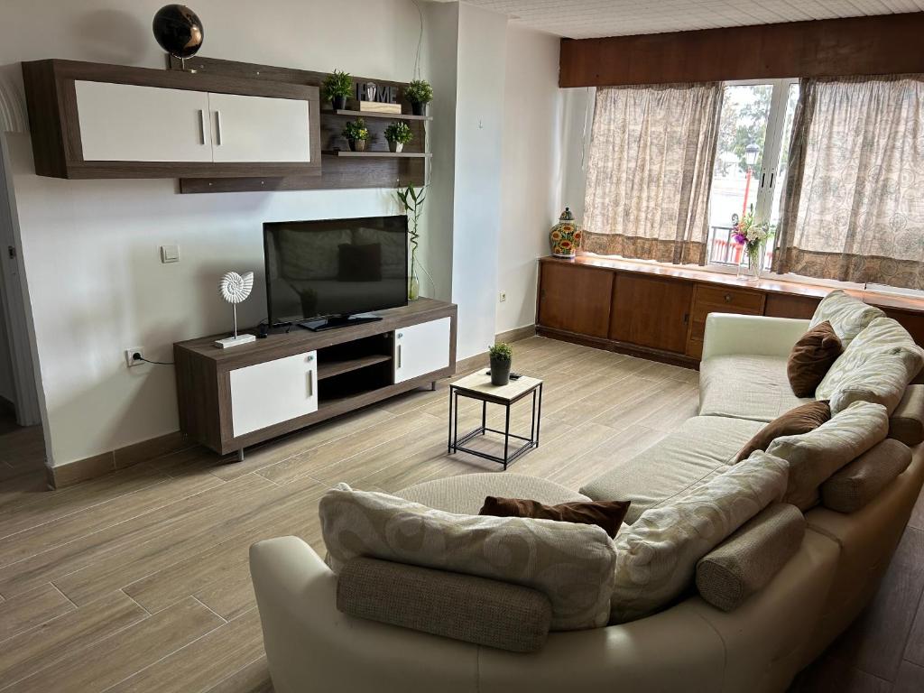 a living room with a couch and a television at Malaguetor Home in Málaga