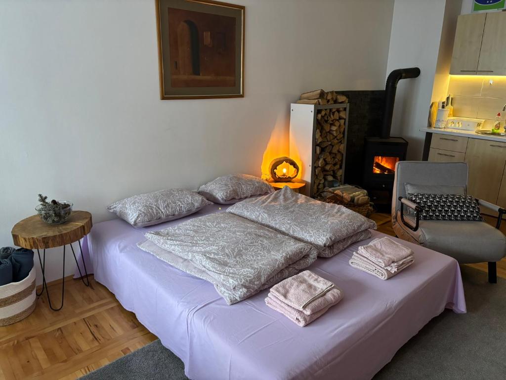 Ένα ή περισσότερα κρεβάτια σε δωμάτιο στο Studio apartman Winter Place