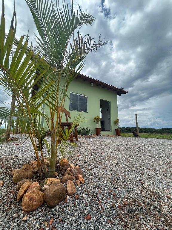 a house with a palm tree in front of it at Cantinho da Rasa in Cabo Frio