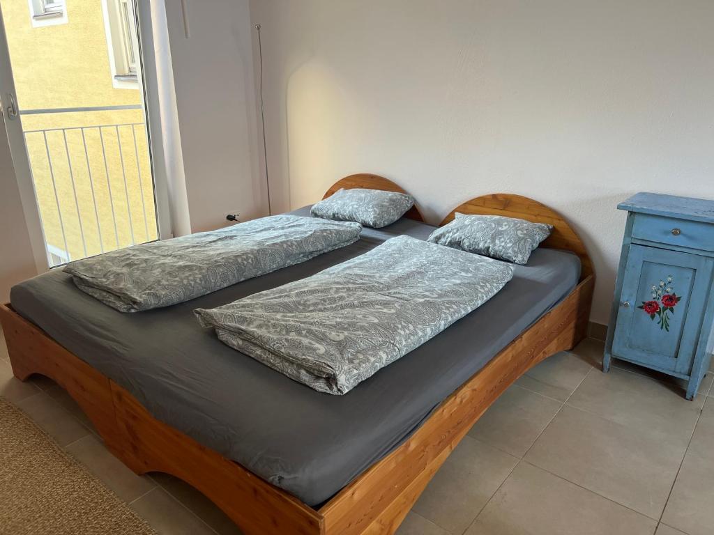 Postel nebo postele na pokoji v ubytování Tauglerei Doppelzimmer Bergamotte